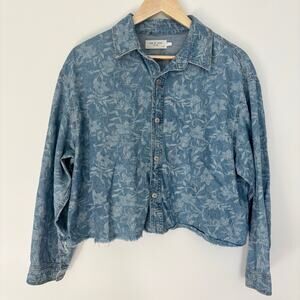 Rag & Bone Denim Floral Print Crop Chambray Button Up Womens' Large